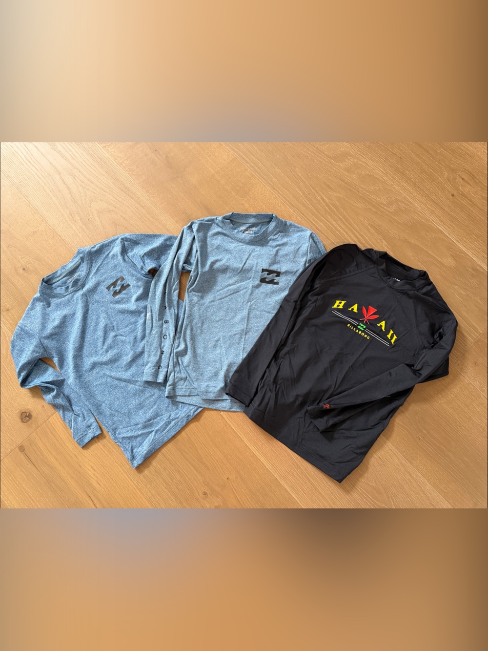 Billabong Kids Long-Sleeve Rashguards in Heather Blue and Black